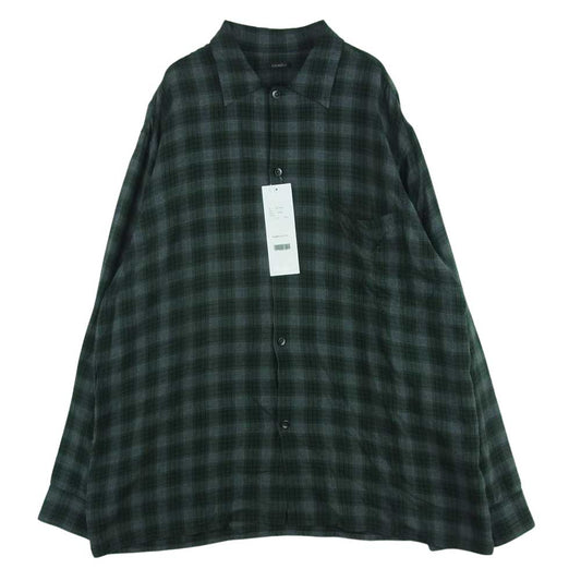 COMOLI コモリ 20SS R01-02006 レーヨン チェック オープンカラー 長袖 シャツ 日本製 グリーン系 グレー系 3【中古】