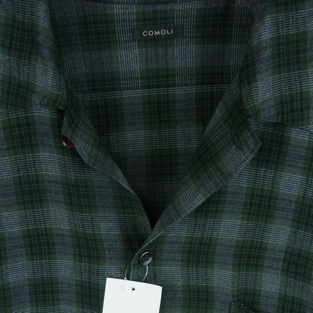 3 comoli 20ss レーヨン オープンカラーシャツ グリーン チェック