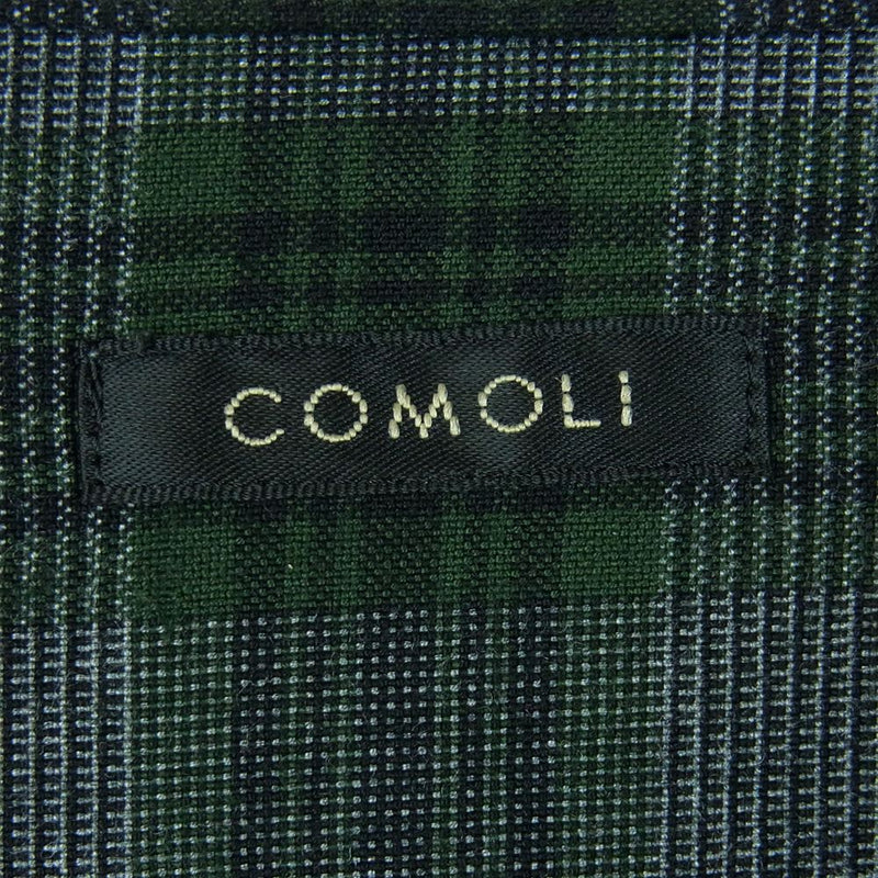 COMOLI コモリ 20SS R01-02006 レーヨン チェック オープンカラー 長袖 シャツ 日本製 グリーン系 グレー系 3