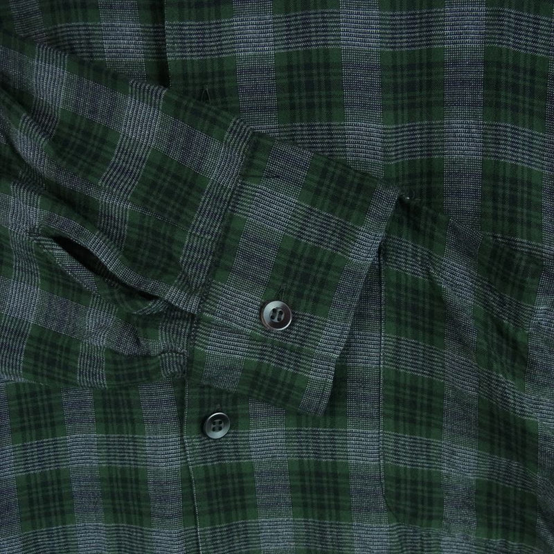 comoli レーヨンオープンカラーシャツ 3 コモリ チェック グリーン 緑メンズ
