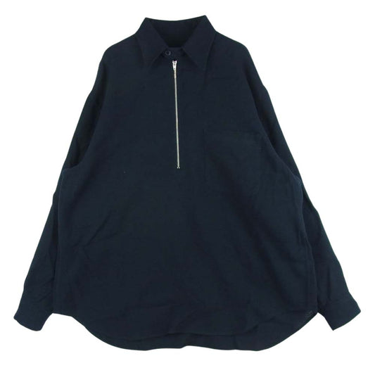 COMOLI コモリ 23SS X01-02006 カシミヤ 和紙 ハーフジップ 長袖 シャツ 日本製 ダークネイビー系 1【中古】