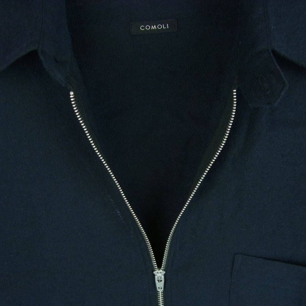 COMOLI コモリ 23SS X01-02006 カシミヤ 和紙 ハーフジップ 長袖 シャツ 日本製 ダークネイビー系 1【中古】