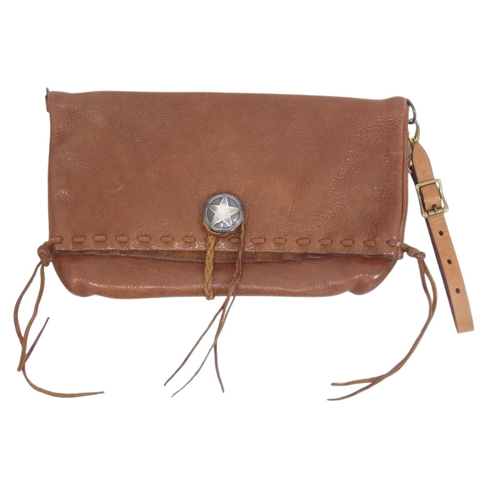 ラッキージョン スターコンチョ レザー クラッチ セカンド バッグ ブラウン系【中古】
