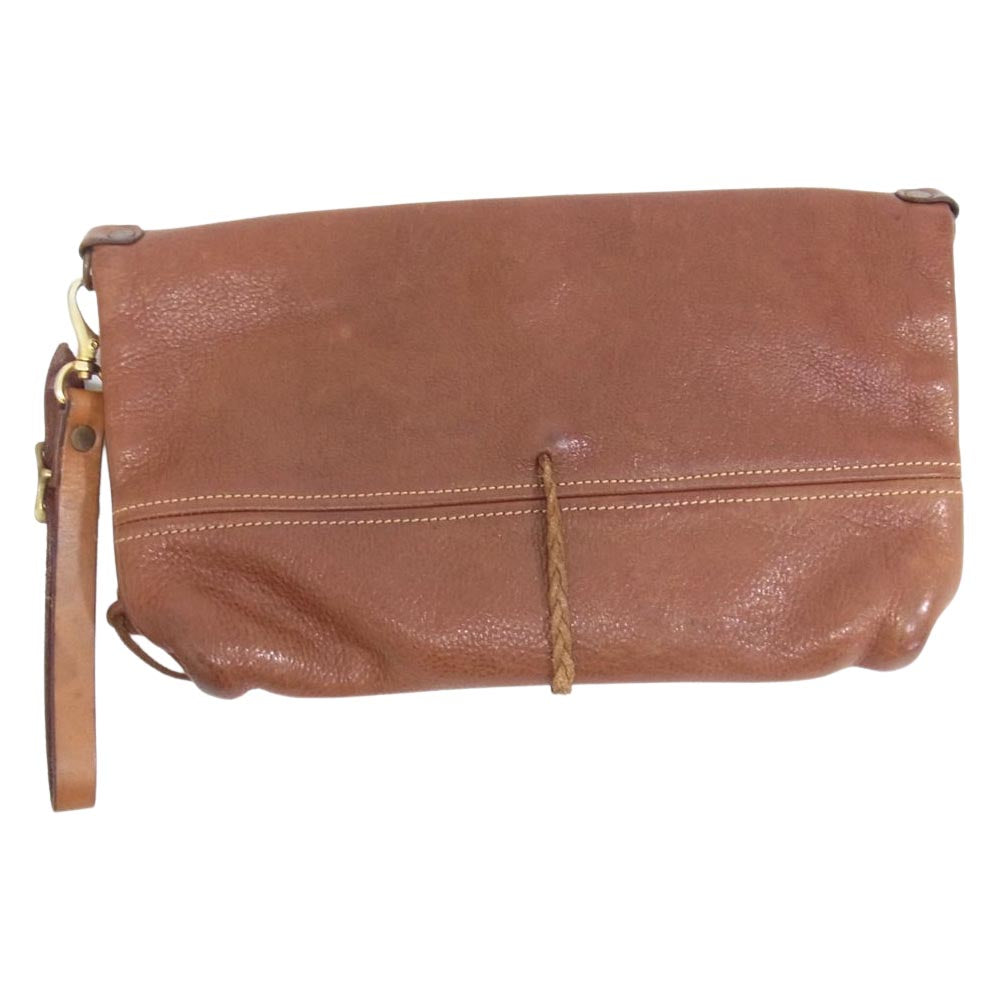 ラッキージョン スターコンチョ レザー クラッチ セカンド バッグ ブラウン系【中古】