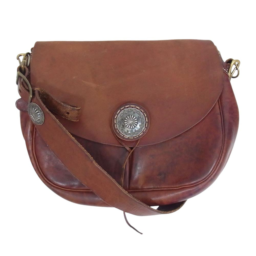 ラッキージョン コンチョ レザー ショルダーバッグ ブラウン系【中古】