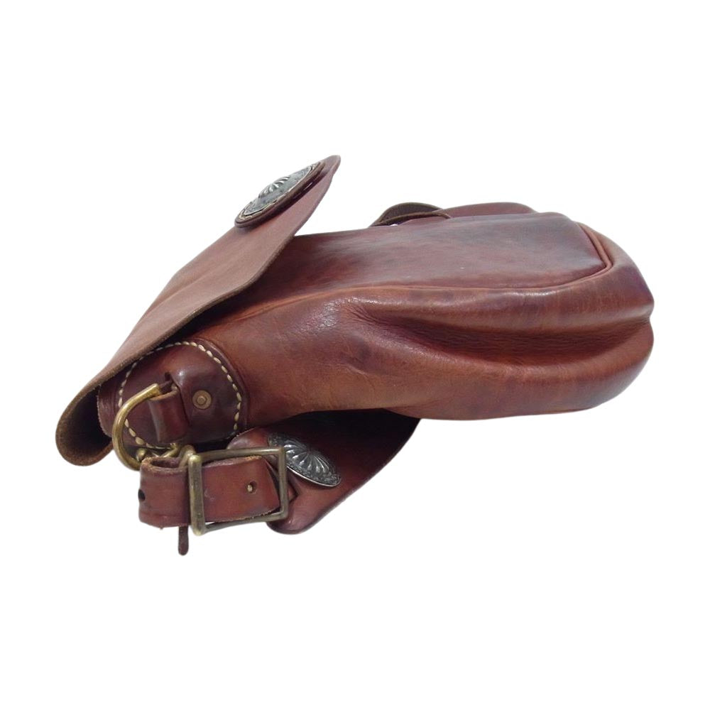 ラッキージョン コンチョ レザー ショルダーバッグ ブラウン系【中古