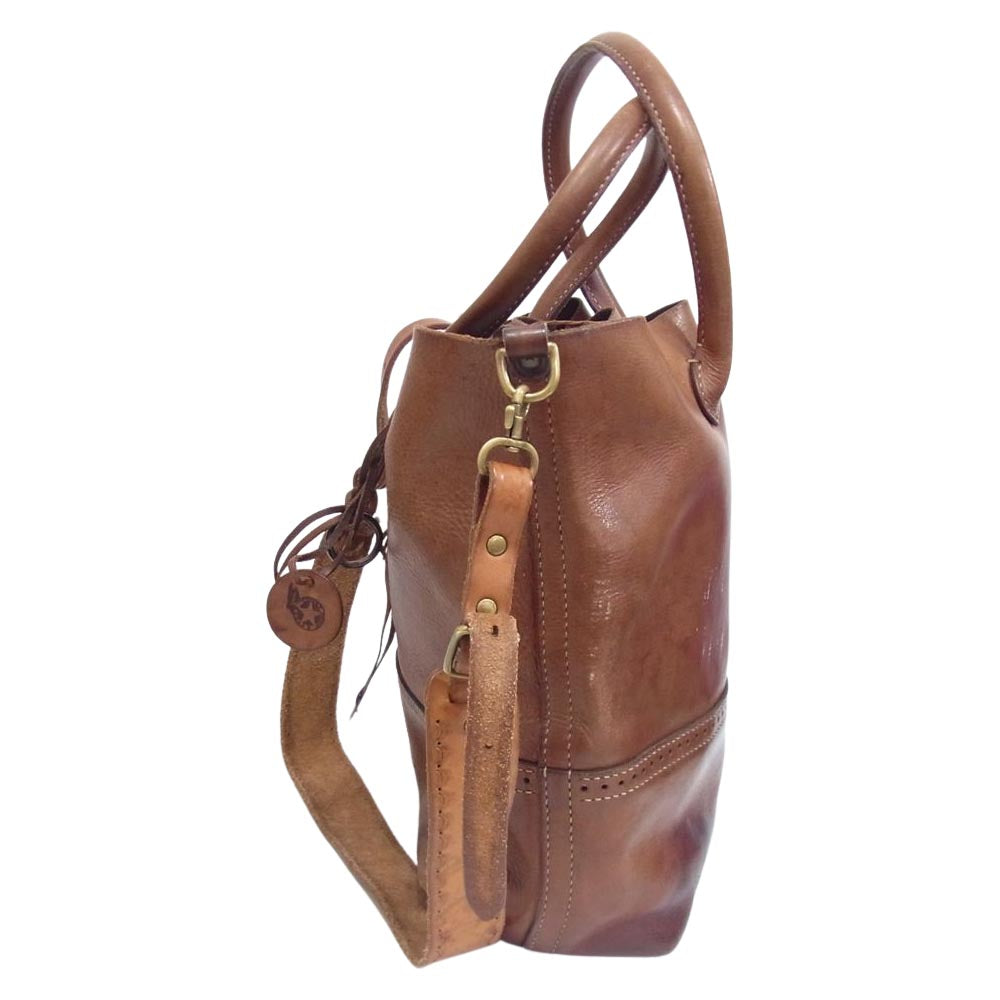 ラッキージョン コンチョ レザー 2WAY ショルダー トート バッグ ブラウン系【中古】