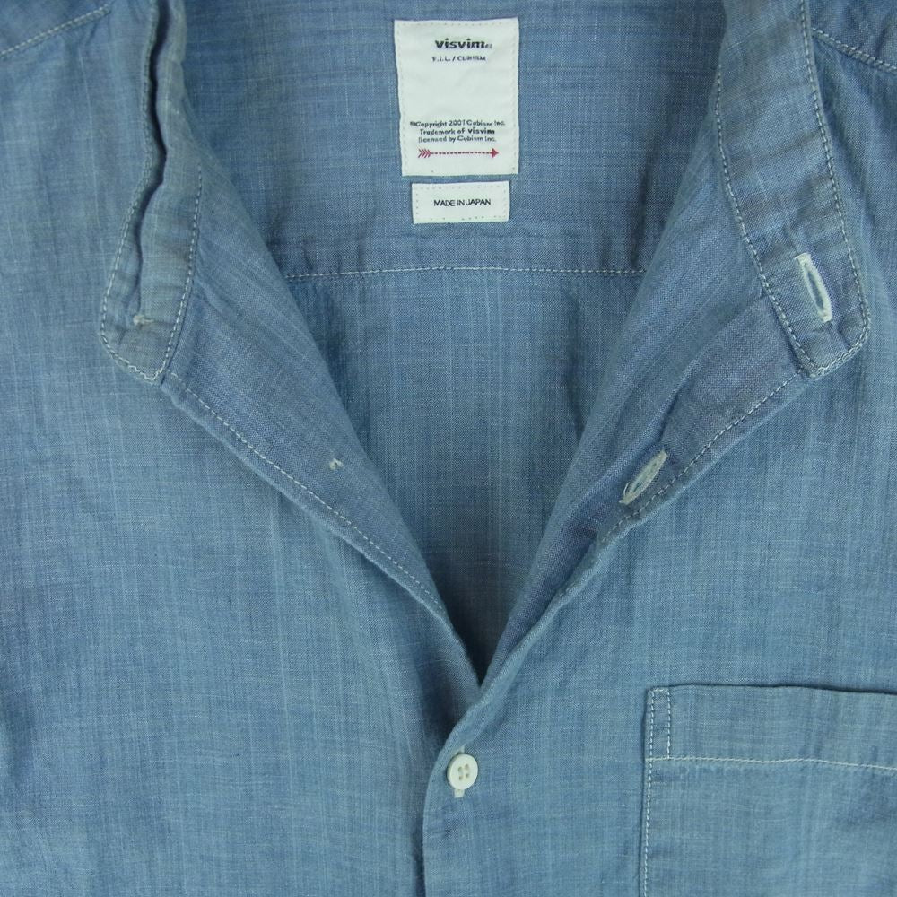 VISVIM ビズビム 21SS 0121205011004 INGALL II L/S C/SI CHAMBRAY ノーカラー シャンブレー 長袖 シャツ インディゴブルー系 3【中古】