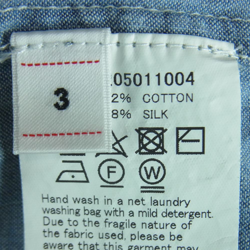 VISVIM ビズビム 21SS 0121205011004 INGALL II L/S C/SI CHAMBRAY ノーカラー シャンブレー 長袖 シャツ インディゴブルー系 3【中古】