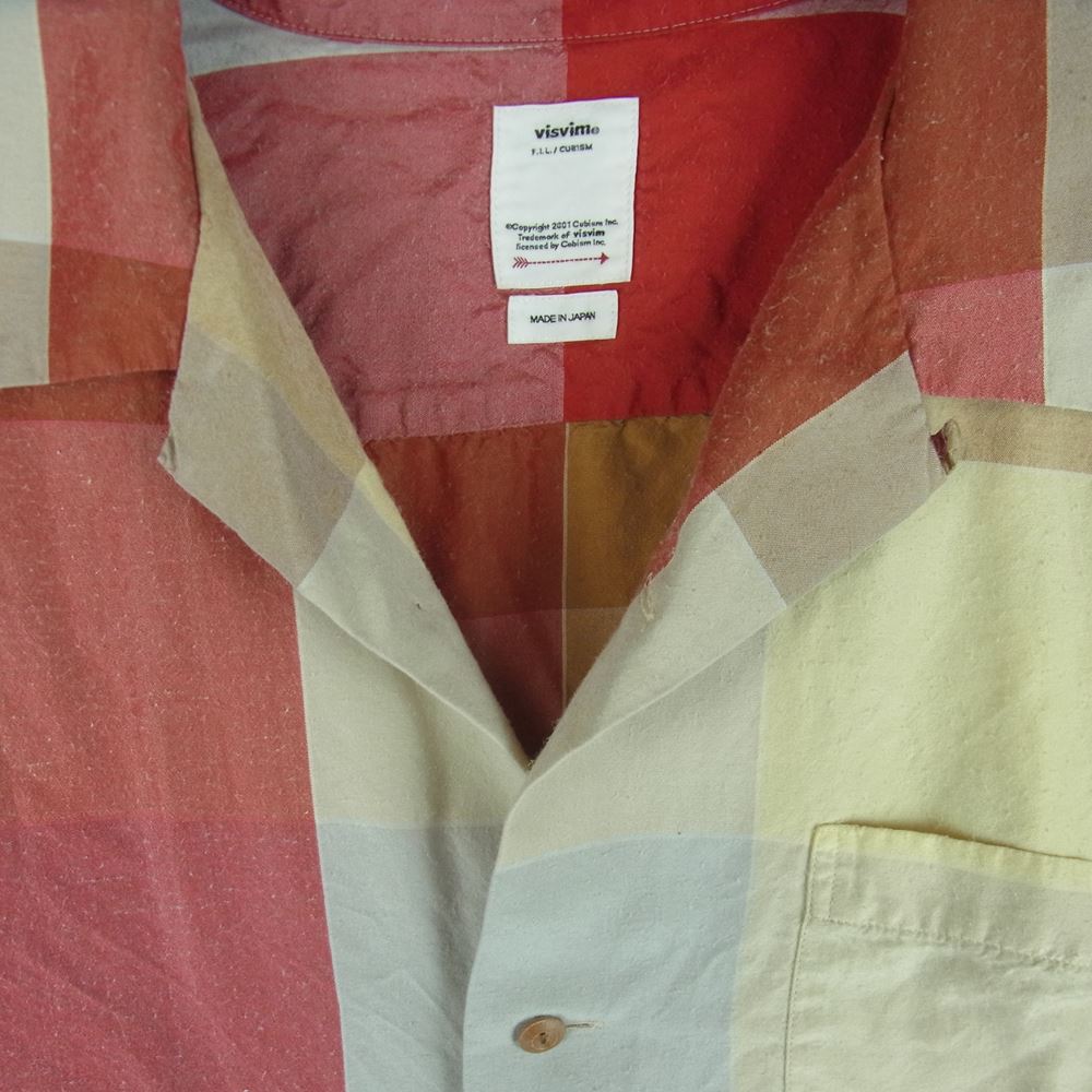 VISVIM ビズビム 22SS 0122105011015 HARMON SHIRTS S/S CHECK 半袖 チェック シャツ 日本製 レッド系 ベージュ系 3【中古】
