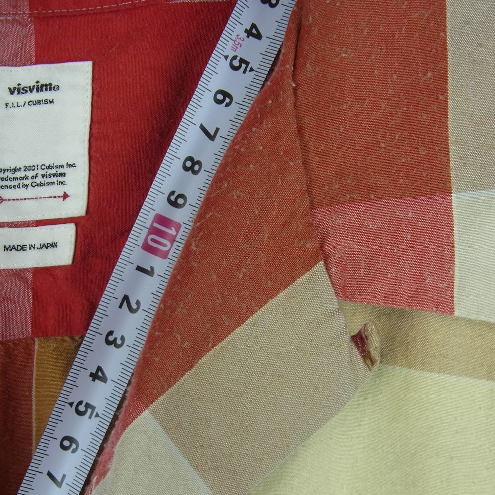 VISVIM ビズビム 22SS 0122105011015 HARMON SHIRTS S/S CHECK 半袖 チェック シャツ 日本製 レッド系 ベージュ系 3【中古】