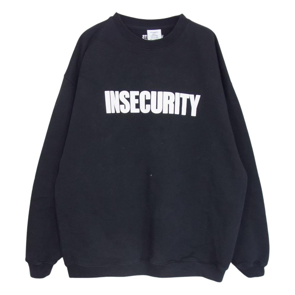 VETEMENTS ヴェトモン 21SS UE51TR330B Insecurity Sweatshirt インセキュリティー スウェット トレーナー プリント オーバーサイズ ブラック系 M【中古】