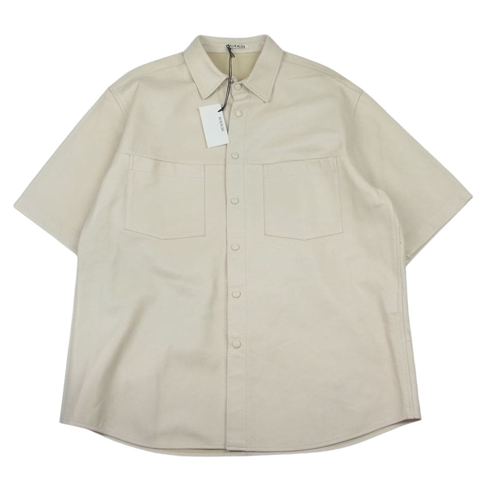 AURALEE オーラリー 20SS  A20SS01RL  LEATHER SHIRTS ヨークレザー 半袖 シャツ 羊皮 アイボリー系 4【中古】