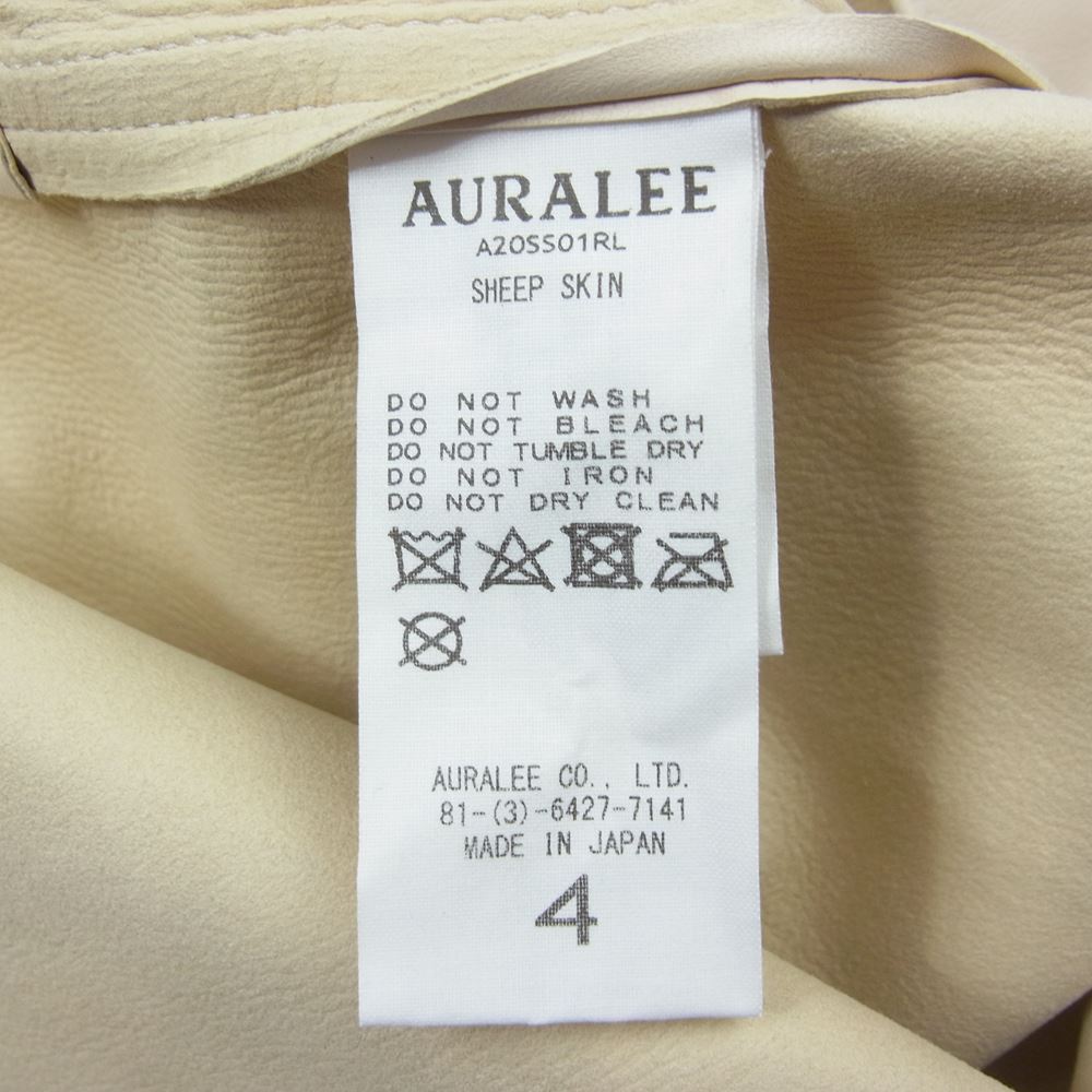 AURALEE オーラリー 20SS  A20SS01RL  LEATHER SHIRTS ヨークレザー 半袖 シャツ 羊皮 アイボリー系 4【中古】