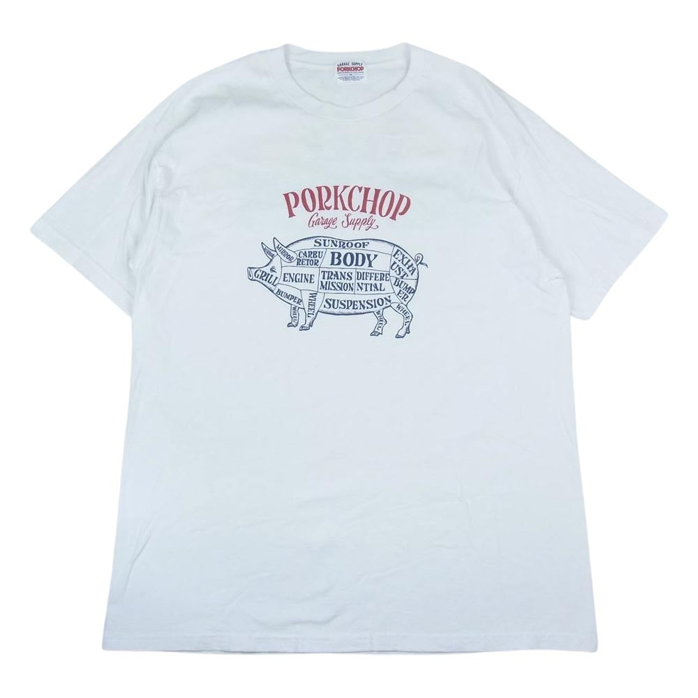 ポークチョップ サークル ロゴ プリント 長袖 Tシャツ ホワイト系 XL【中古】