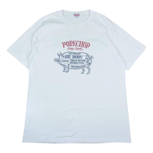 ポークチョップ サークル ロゴ プリント 長袖 Tシャツ ホワイト系 XL【中古】