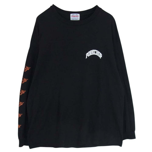 ポークチョップ ロゴ プリント 長袖 Tシャツ ブラック系 XL【中古】
