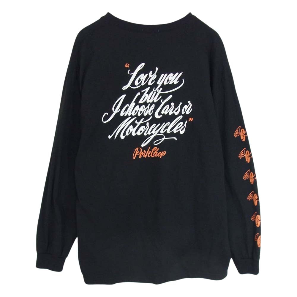 ポークチョップ ロゴ プリント 長袖 Tシャツ ブラック系 XL【中古】