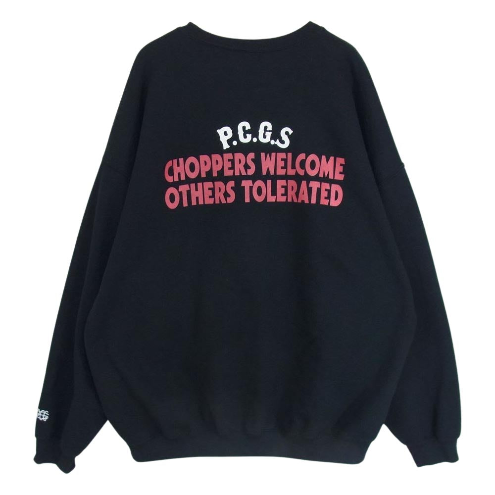 ポークチョップ ロゴ プリント スウェット トレーナー クルーネック ブラック系 XL【中古】