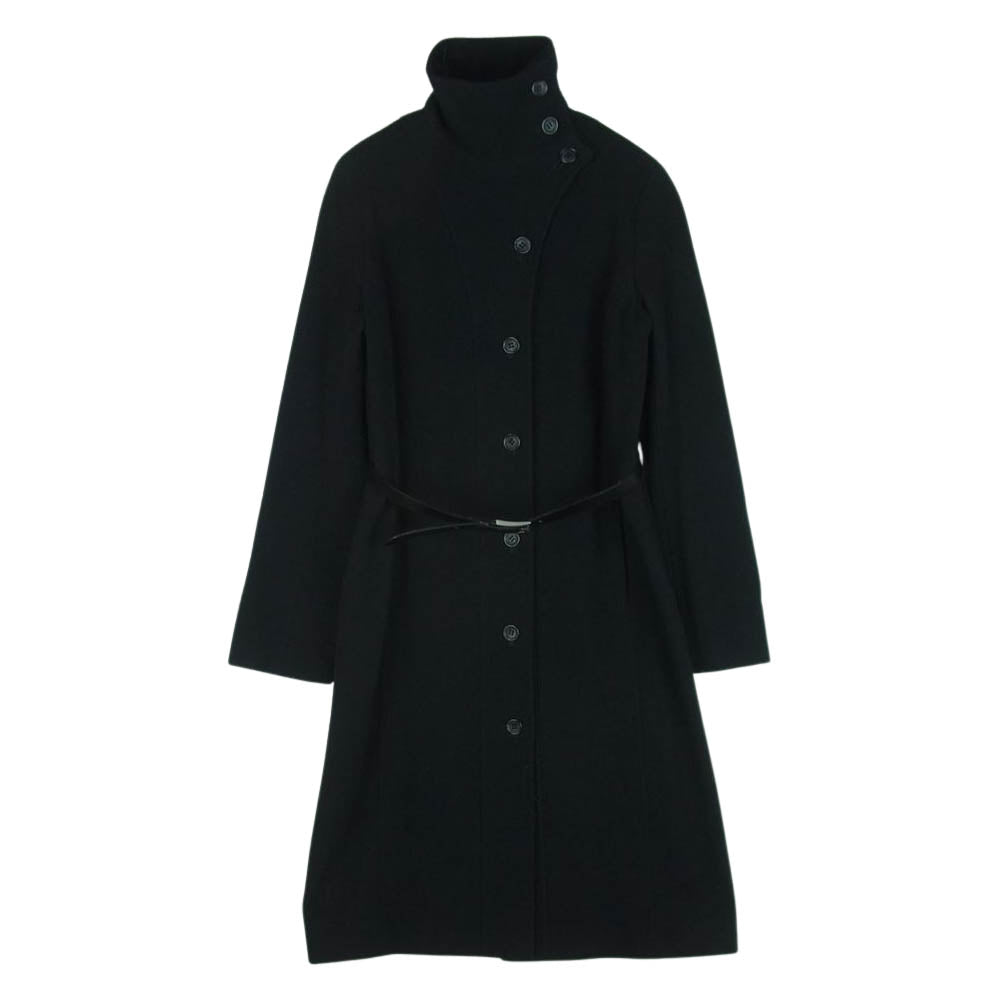 BURBERRY バーバリー LONDON ロンドン FN034-749-09 カウレザーベルト付属 ウール スタンドカラー コート ブラック系 38【中古】