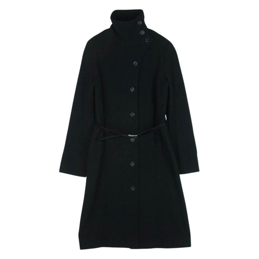 BURBERRY バーバリー LONDON ロンドン FN034-749-09 カウレザーベルト付属 ウール スタンドカラー コート ブラック系 38【中古】