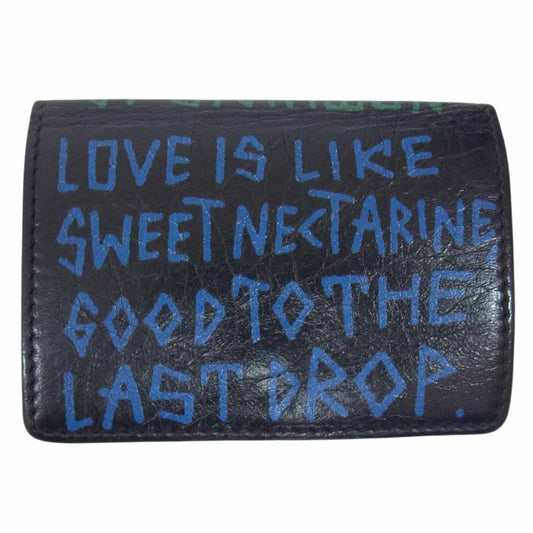 BALENCIAGA バレンシアガ 529553 グラフィティ ペイント 三つ折り財布 コンパクトウォレット ブラック系【中古】