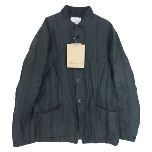 アラキユウ 2746 striped Jerkin Jacket ストライプ ジャーキン ジャケット ブラック×グレー系 1【中古】