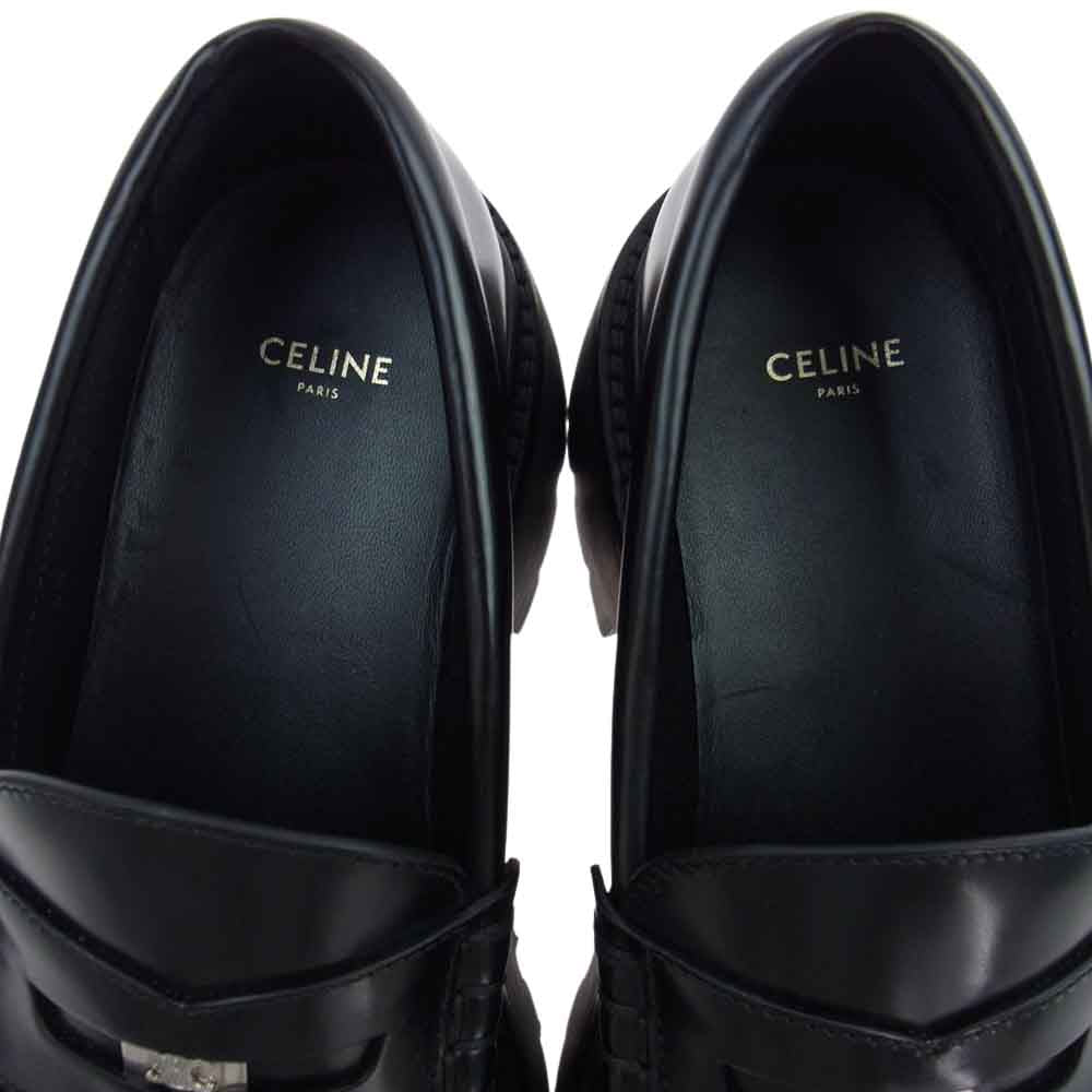 CELINE セリーヌ FA 1202 バルキー ペニー チャンキー ローファー シューズ 革靴 ポリッシュドブル ブラック系 40【美品】【中古】