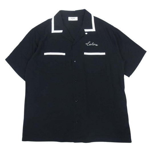 CELINE セリーヌ 21SS 852C 2C516 38NO ルーズ ロゴ エンブロイダリー ボウリング ボーリング シャツ ブラック系 39【美品】【中古】