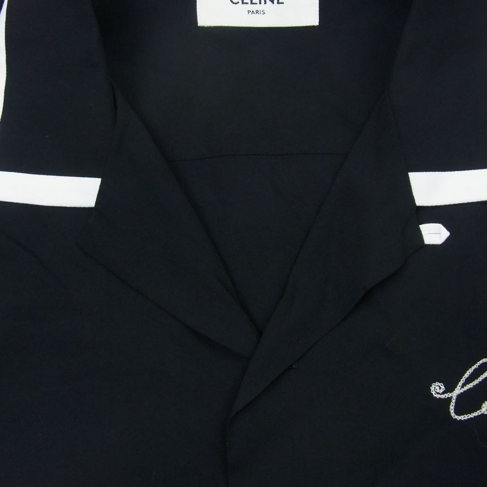 CELINE セリーヌ 21SS 852C 2C516 38NO ルーズ ロゴ エンブロイダリー ボウリング ボーリング シャツ ブラック系 39【美品】【中古】