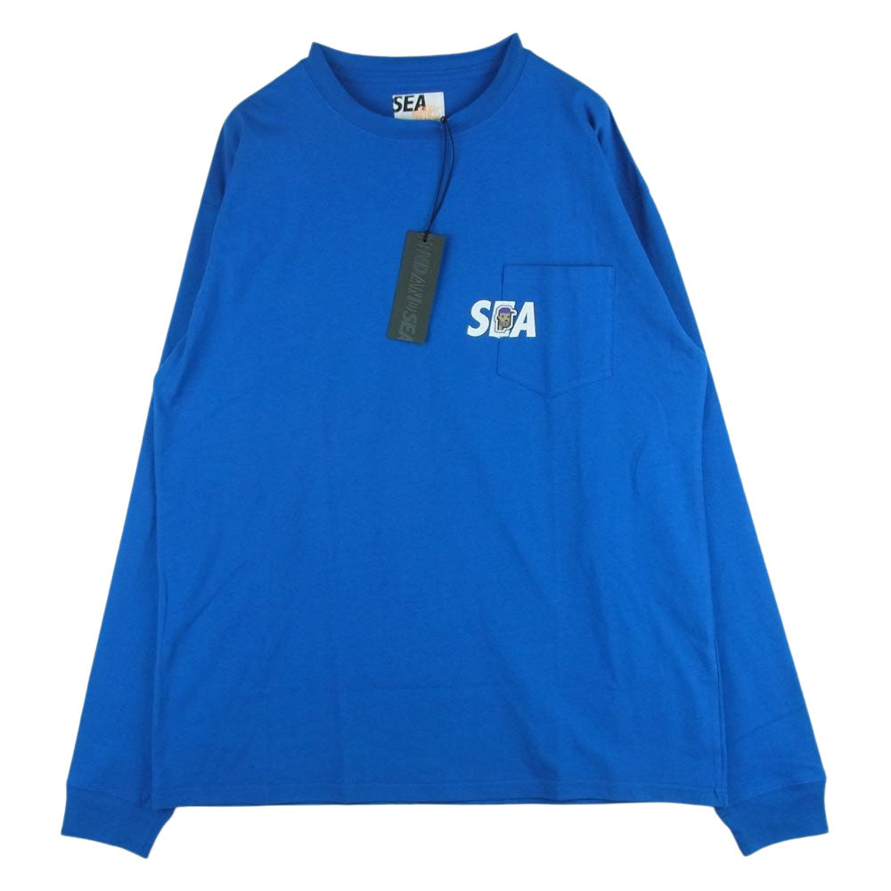 WIND AND SEA ウィンダンシー MWS-LT2 MADNESS マッドネス WDS L/S TEE Pocket ロゴプリント ポケット付き 長袖 Tシャツ ブルー系 XL【美品】【中古】