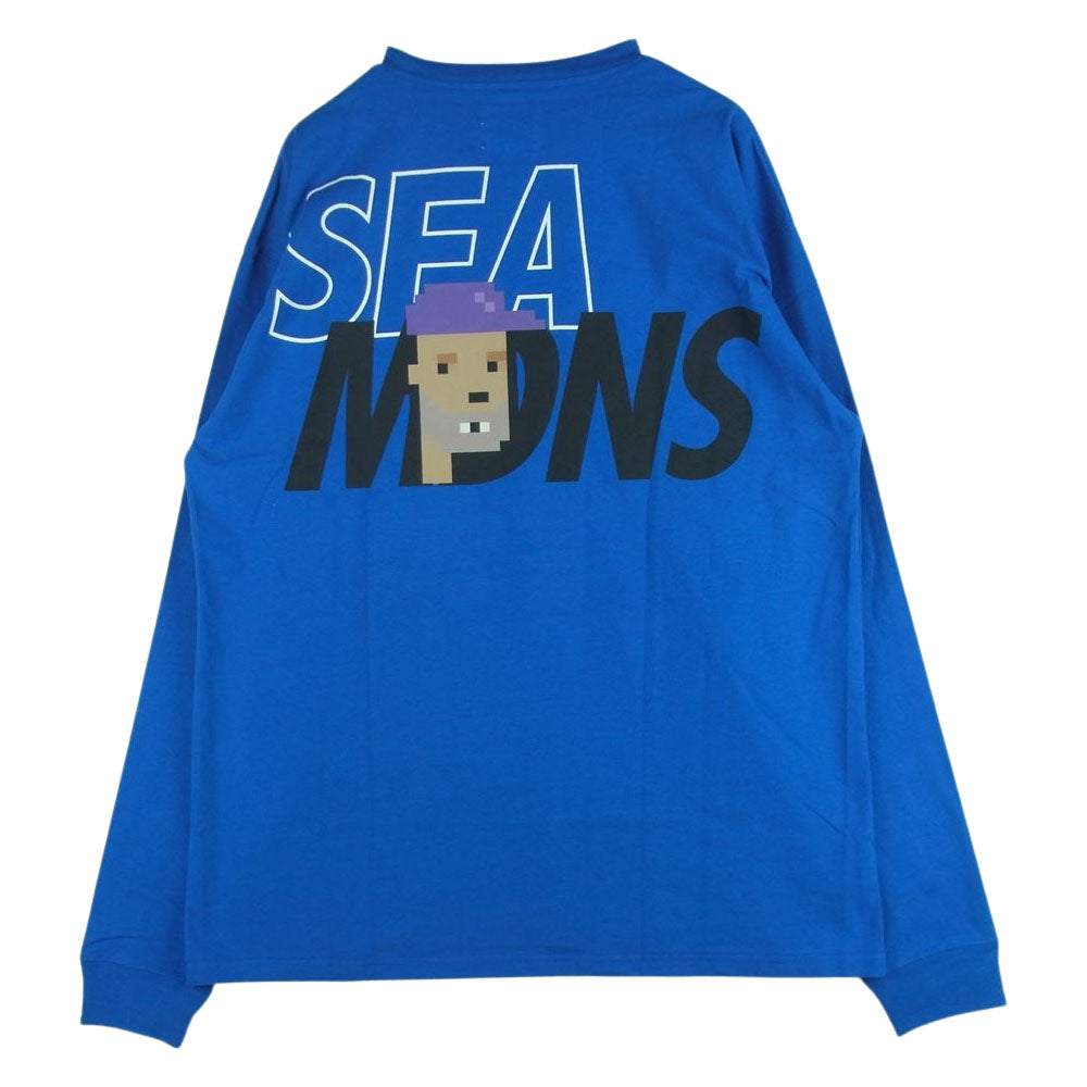 WIND AND SEA ウィンダンシー MWS-LT2 MADNESS マッドネス WDS L/S TEE Pocket ロゴプリント ポケット付き 長袖 Tシャツ ブルー系 XL【美品】【中古】