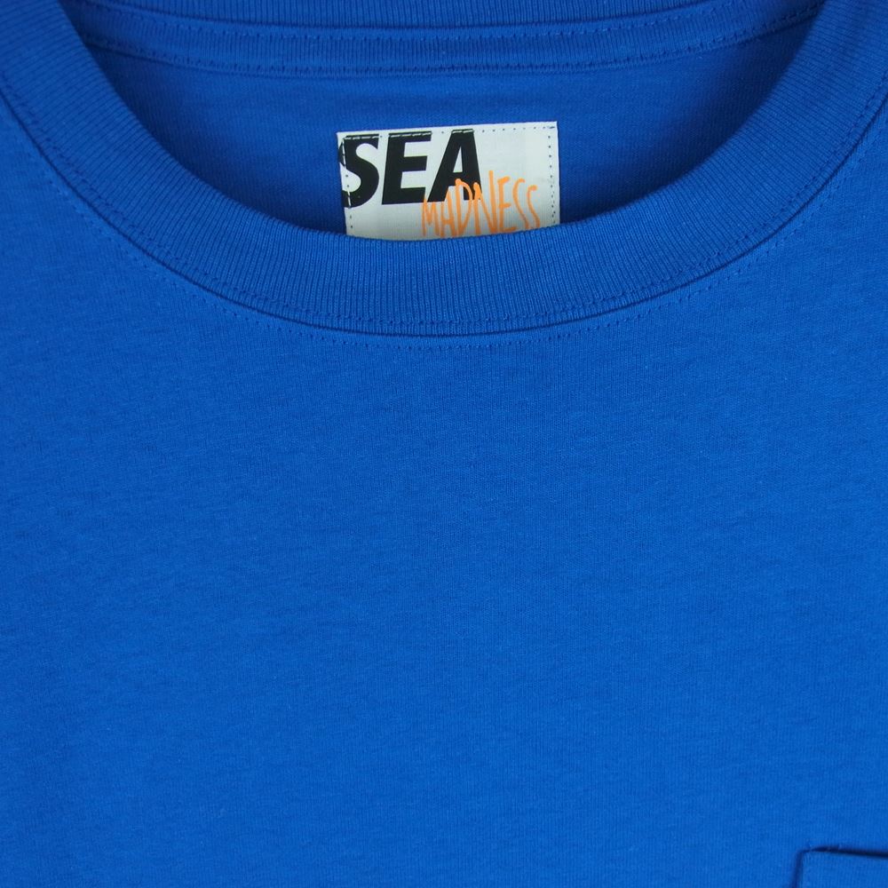 WIND AND SEA ウィンダンシー MWS-LT2 MADNESS マッドネス WDS L/S TEE Pocket ロゴプリント ポケット付き 長袖 Tシャツ ブルー系 XL【美品】【中古】