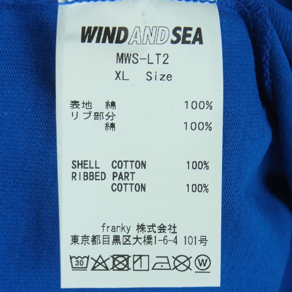 WIND AND SEA ウィンダンシー MWS-LT2 MADNESS マッドネス WDS L/S TEE Pocket ロゴプリント ポケット付き 長袖 Tシャツ ブルー系 XL【美品】【中古】