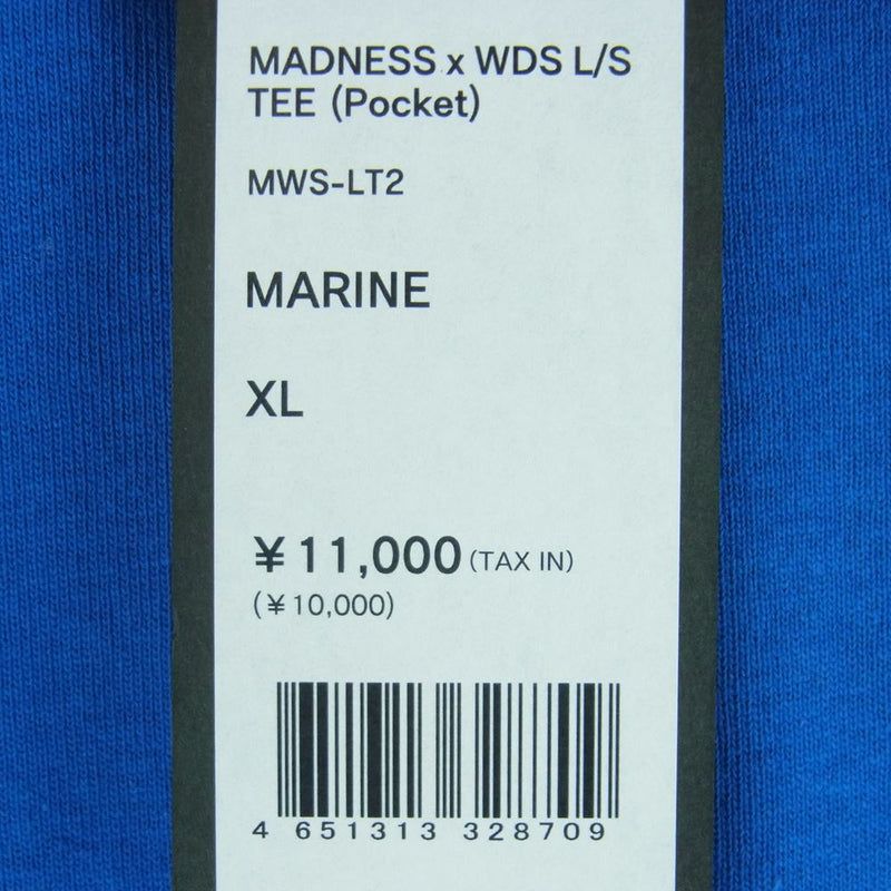 WIND AND SEA ウィンダンシー MWS-LT2 MADNESS マッドネス WDS L/S TEE Pocket ロゴプリント ポケット付き 長袖 Tシャツ ブルー系 XL【美品】【中古】