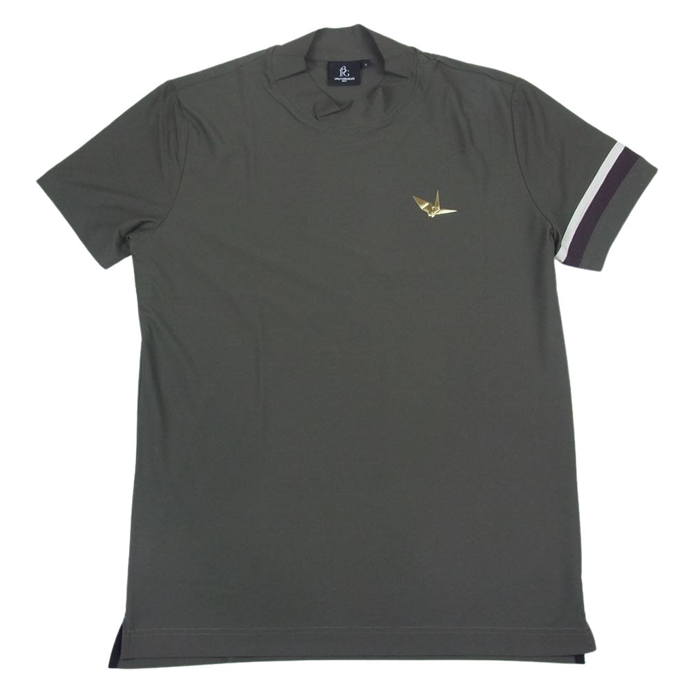 1piu1uguale3 ウノピュウノウグァーレトレ GRT091 POE332 GOLF ゴルフ ARM LINE S/S MOCK 折り鶴 アームライン モックネック 半袖 Tシャツ カーキ系 5【中古】