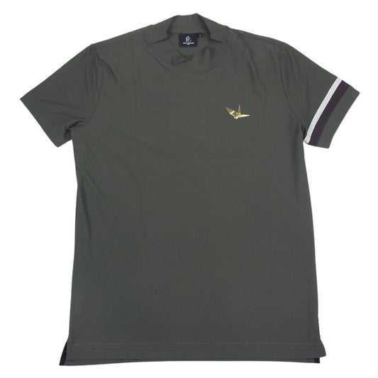 1piu1uguale3 ウノピュウノウグァーレトレ GRT091 POE332 GOLF ゴルフ ARM LINE S/S MOCK 折り鶴 アームライン モックネック 半袖 Tシャツ カーキ系 5【中古】