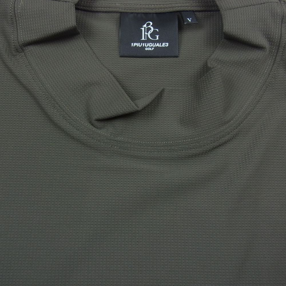1piu1uguale3 ウノピュウノウグァーレトレ GRT091 POE332 GOLF ゴルフ ARM LINE S/S MOCK 折り鶴 アームライン モックネック 半袖 Tシャツ カーキ系 5【中古】