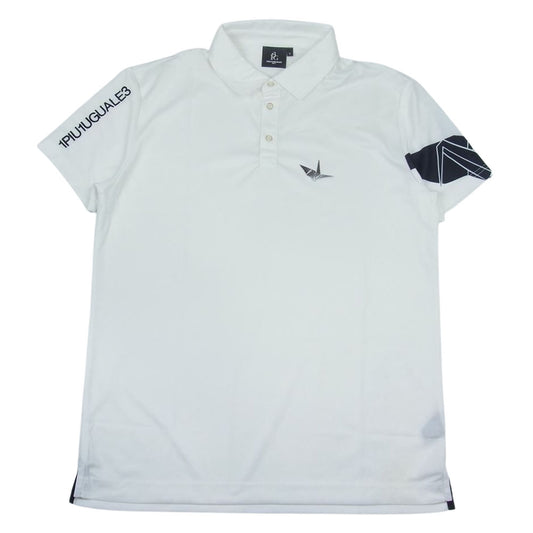 1piu1uguale3 ウノピュウノウグァーレトレ GOLF ゴルフ GRT061 POE241 SLEEVE CRANE S/S POLO 折り鶴 ロゴワッペン ポロシャツ ホワイト系 5【美品】【中古】