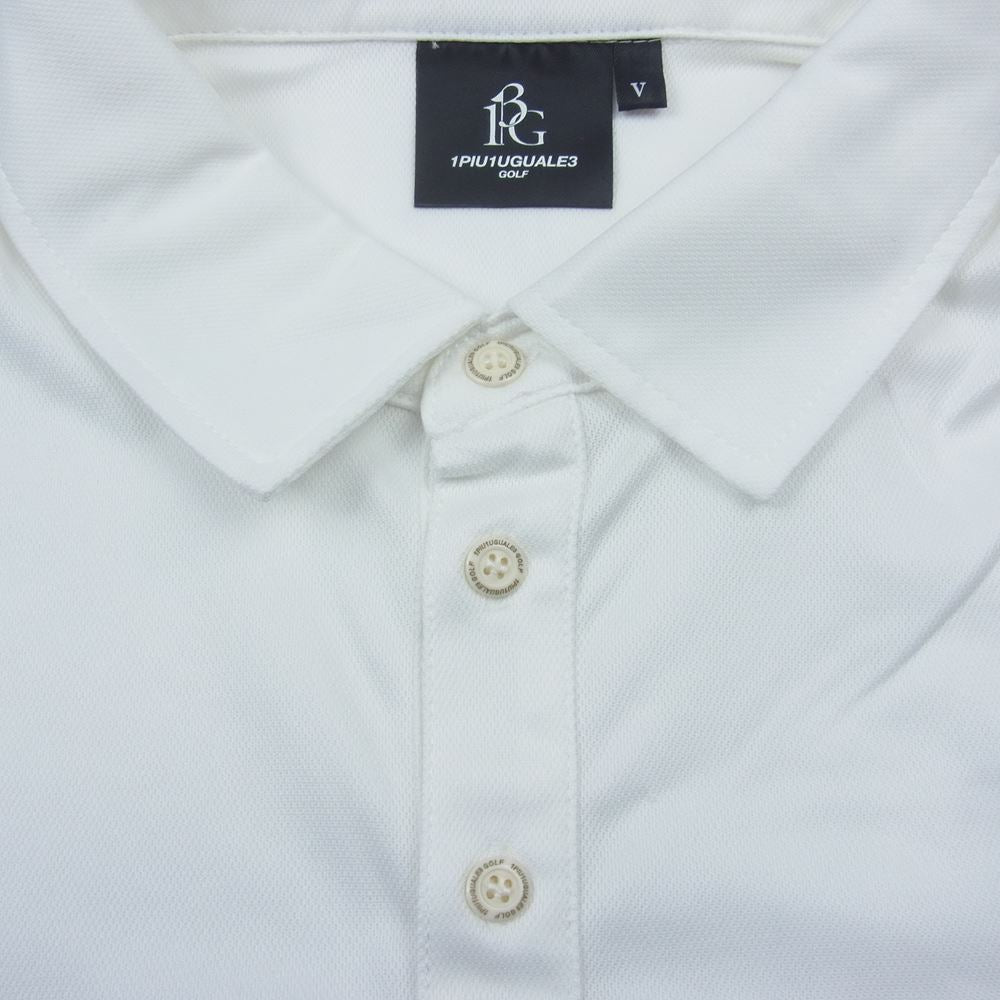 1piu1uguale3 ウノピュウノウグァーレトレ GOLF ゴルフ GRT061 POE241 SLEEVE CRANE S/S POLO 折り鶴 ロゴワッペン ポロシャツ ホワイト系 5【美品】【中古】