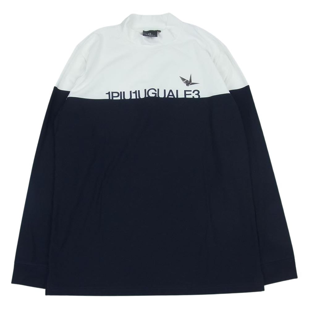 1piu1uguale3 ウノピュウノウグァーレトレ GOLF ゴルフ GRT072 NYU048 STRETCH NYLON MOCKNECK L／S TOGA LIMITED MODEL 折り鶴 ロゴプリント ストレッチ ナイロン モックネック 長袖 Tシャツ ホワイト系 ネイビー系 5【中古】