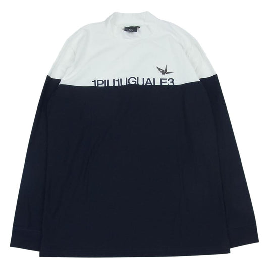 1piu1uguale3 ウノピュウノウグァーレトレ GOLF ゴルフ GRT072 NYU048 STRETCH NYLON MOCKNECK L／S TOGA LIMITED MODEL 折り鶴 ロゴプリント ストレッチ ナイロン モックネック 長袖 Tシャツ ホワイト系 ネイビー系 5【中古】