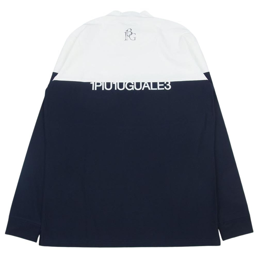 1piu1uguale3 ウノピュウノウグァーレトレ GOLF ゴルフ GRT072 NYU048 STRETCH NYLON MOCKNECK L／S TOGA LIMITED MODEL 折り鶴 ロゴプリント ストレッチ ナイロン モックネック 長袖 Tシャツ ホワイト系 ネイビー系 5【中古】