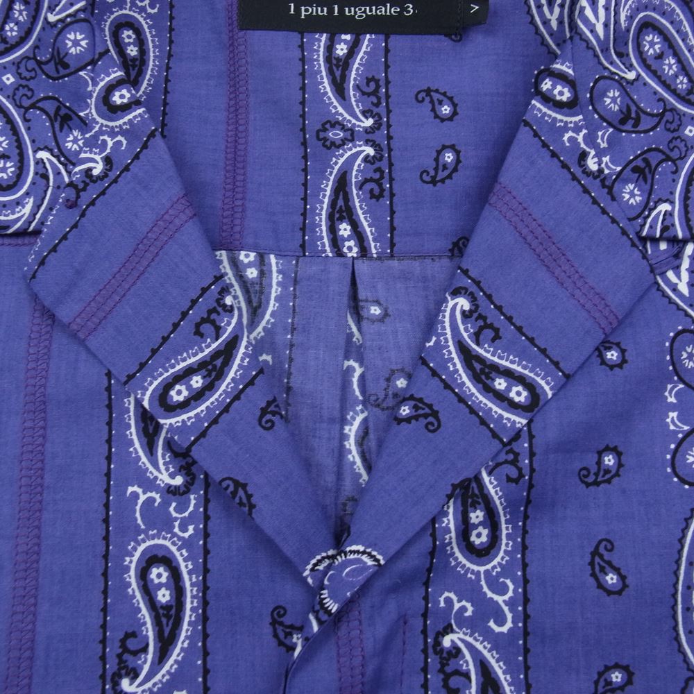 1piu1uguale3 ウノピュウノウグァーレトレ MRS151 COT349 HOLIDAY S/S SHIRTS ホリデー ペイズリー バンダナ オープンカラー 半袖 シャツ パープル系 5【美品】【中古】