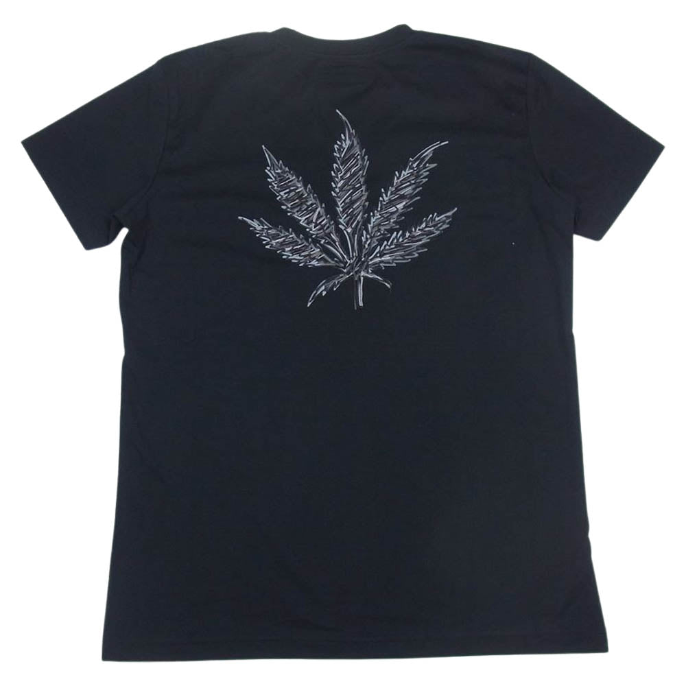 1piu1uguale3 ウノピュウノウグァーレトレ MRT289 COT355  lucien pellat-finet ルシアンペラフィネ BACK LEAF V-NECK TEE バックリーフ Vネック Tシャツ ブラック系 5【中古】