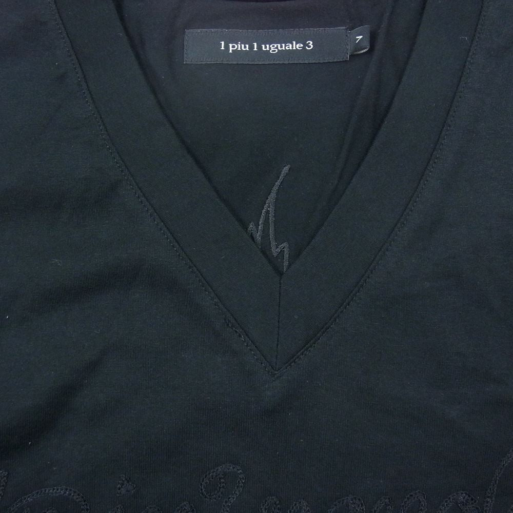 1piu1uguale3 ウノピュウノウグァーレトレ MRT289 COT355  lucien pellat-finet ルシアンペラフィネ BACK LEAF V-NECK TEE バックリーフ Vネック Tシャツ ブラック系 5【中古】