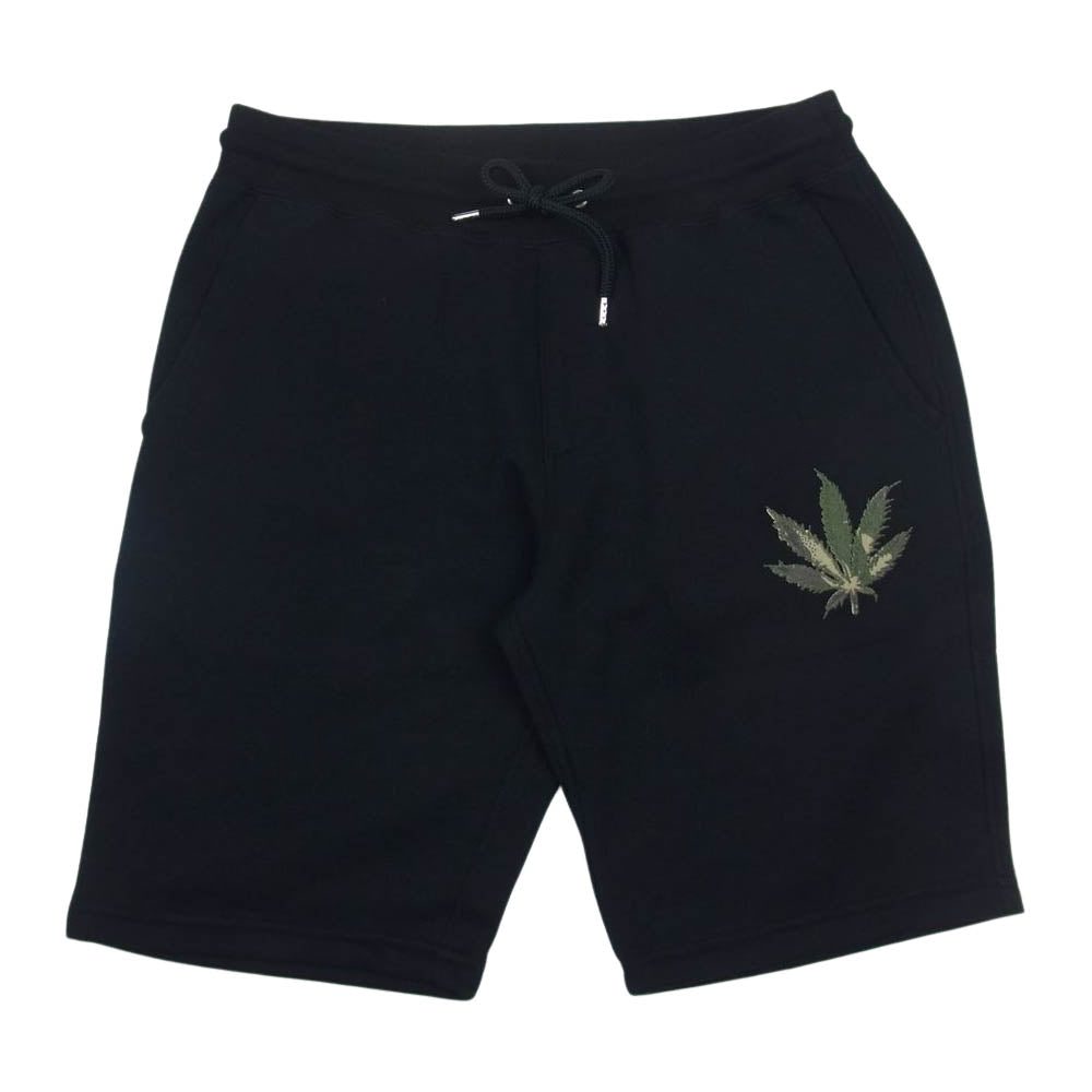 1piu1uguale3 ウノピュウノウグァーレトレ MRP535 COT356 lucien pellat-finet ルシアンペラフィネ CAMO LEAF SWEAT SHORTS カモリーフ スウェット ショーツ ハーフパンツ ブラック系 4【中古】