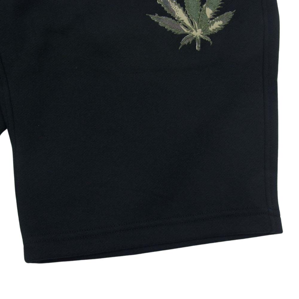 1piu1uguale3 ウノピュウノウグァーレトレ MRP535 COT356 lucien pellat-finet ルシアンペラフィネ CAMO LEAF SWEAT SHORTS カモリーフ スウェット ショーツ ハーフパンツ ブラック系 4【中古】