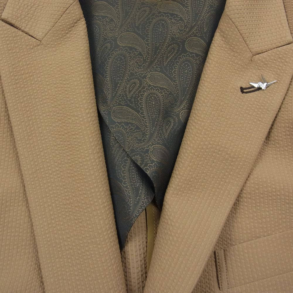 1piu1uguale3 ウノピュウノウグァーレトレ MRB552 POE291 SUPER120 SOLOTEX 2B JACKET 折り鶴ピン付属 シアサッカー ソロテックス ピークドラペル テーラードジャケット ベージュ系 5【美品】【中古】