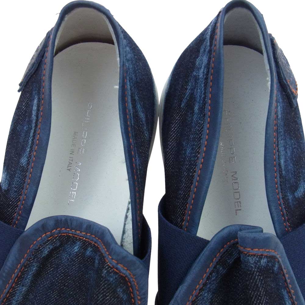 1piu1uguale3 ウノピュウノウグァーレトレ PHILIPPE MODEL フィリップモデル別注 TROPEZ DENIM USED加工 デニム スリッポン インディゴブルー系 42【極上美品】【中古】